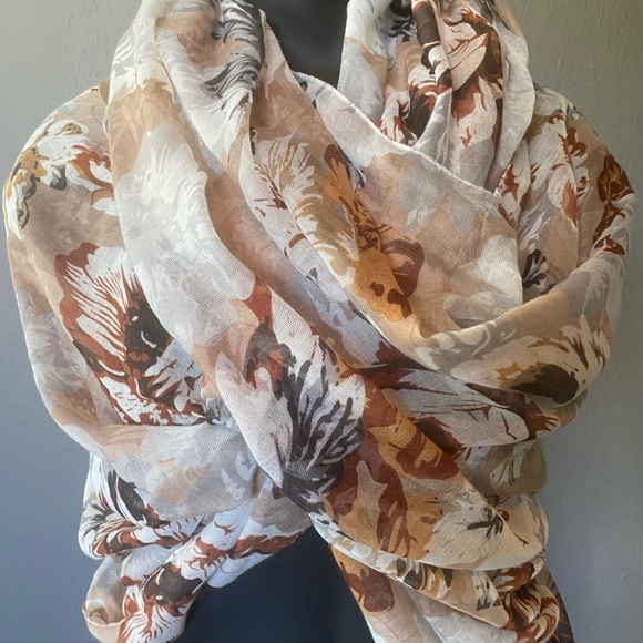 Cejon Beige and Brown Floral Scarf - Picture 2 of 7